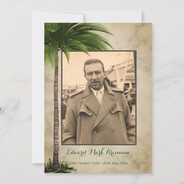 Funeral Photo Elegant Palm Tree Green Foliage Invitation (Back)
