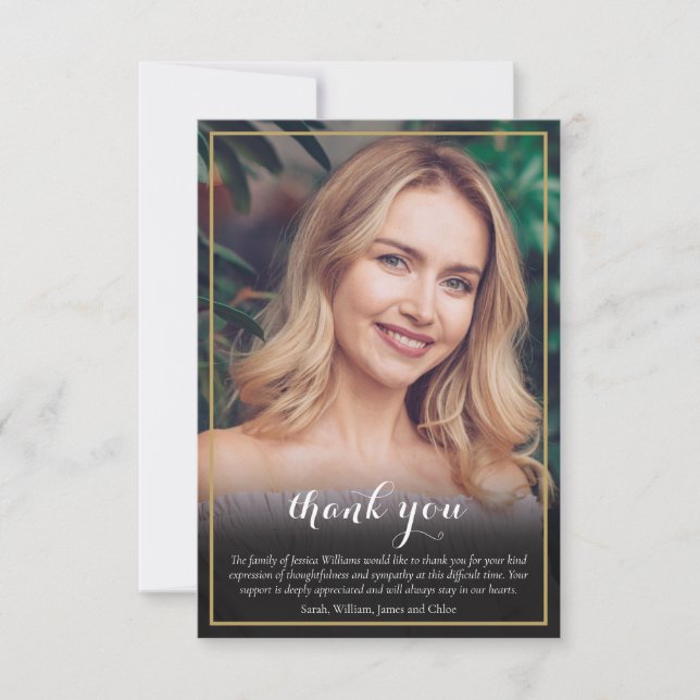 Funeral Photo Elegant Script Thank You Card (Front)