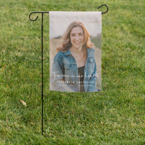 Funeral Photo Forever in our Hearts Poem Prayer Garden Flag