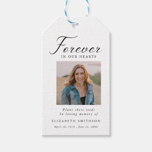 Funeral Photo Forever in our Hearts Poem Prayer Gi Gift Tags