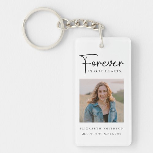 Funeral Photo Forever in our Hearts Poem Prayer Keychain