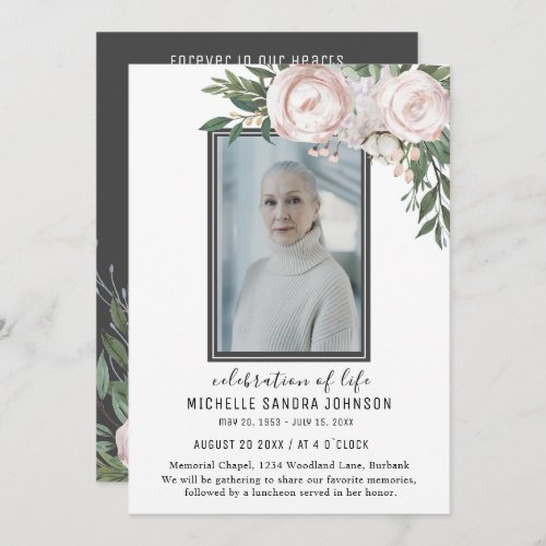 Funeral Photo Grey Floral Memorial Prayer Card