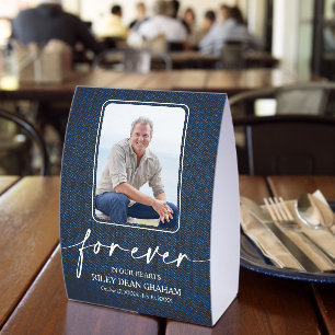 Funeral Photo Memorial Denim Forever in our Hearts Paper Table Tent