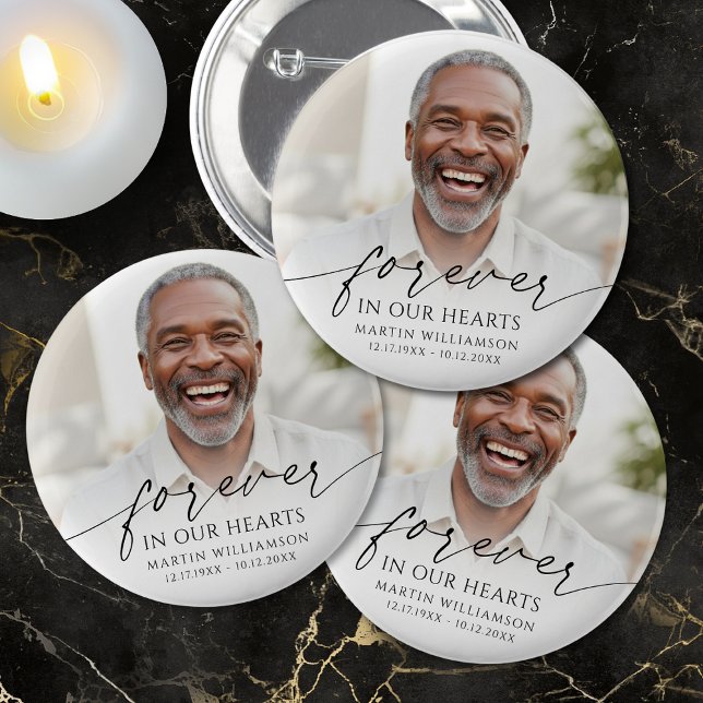 Funeral Photo Memorial Forever In Our Hearts Button (Creator Uploaded)