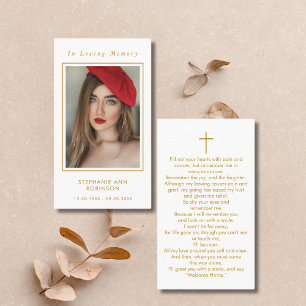 Funeral Photo Memorial Gold Cross Prayer Card