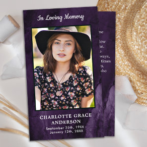 Funeral Photo Memorial Prayer Card Purple Sympathy