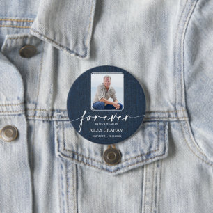 Funeral Photo Memorial Tribute Blue Jean Button