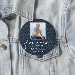 Funeral Photo Memorial Tribute Blue Jean Button