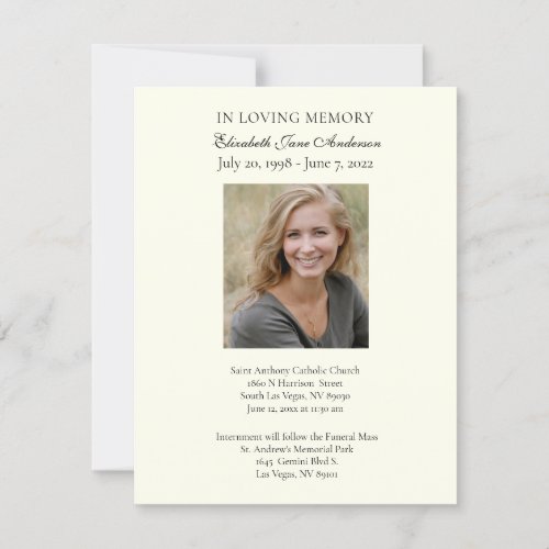 Funeral Photo Prayer Religious Christian Card