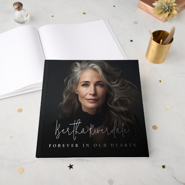 Funeral Photo Remembrance Memorial Keepsake  Foil Guest Book (Front Open)