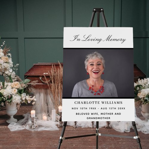 Funeral photo simple memorial white black welcome foam board