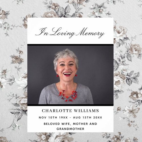 Funeral photo simple memorial white black welcome poster