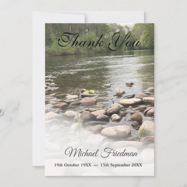 Funeral Photo Simple Stones Thank You Card (Front)
