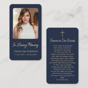 Funeral Photo Sympathy Memorial Blue Prayer Card