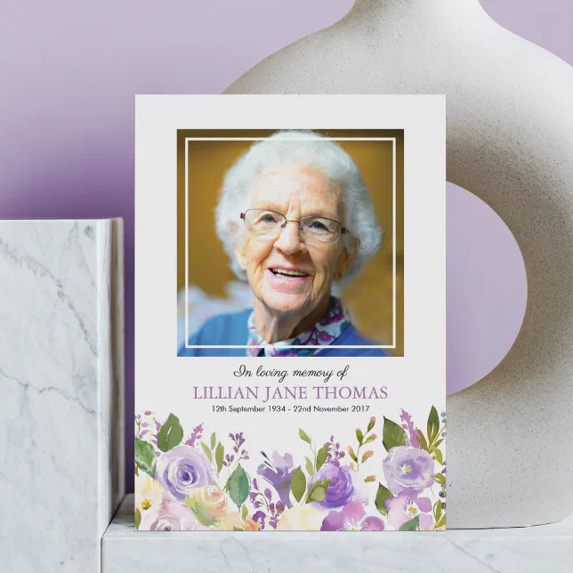 Funeral Photo Thank You | Lavender Memorial | Zazzle