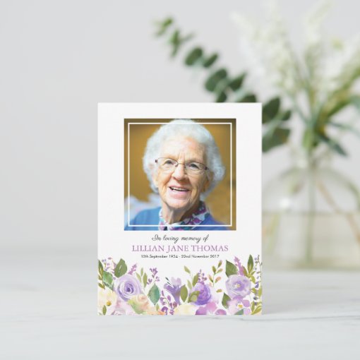 Funeral Photo Thank You | Lavender Memorial | Zazzle