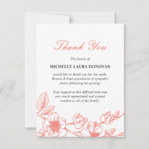 Funeral Photo Thank You Note   Coral Magnolia Card