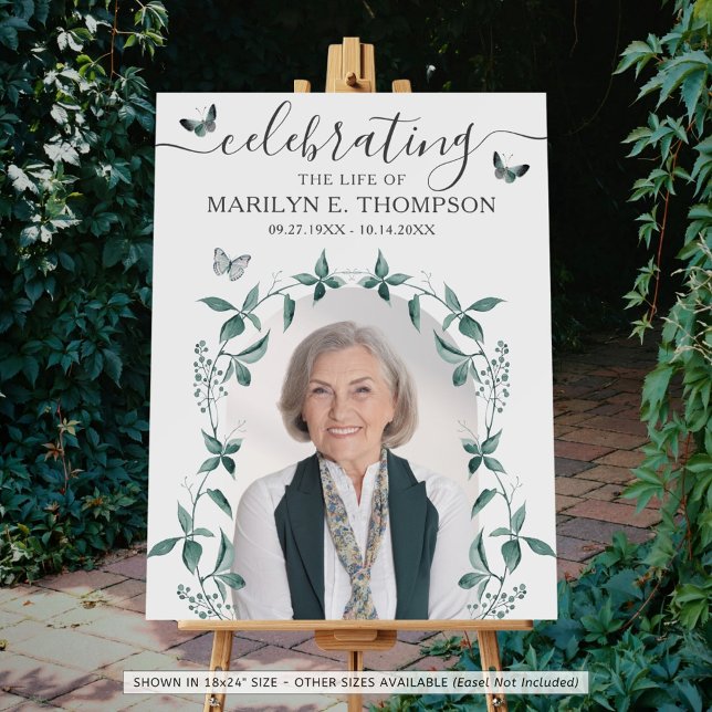 Funeral Photo Watercolor Botanical Butterfly Sage Foam Board (Creator Uploaded)