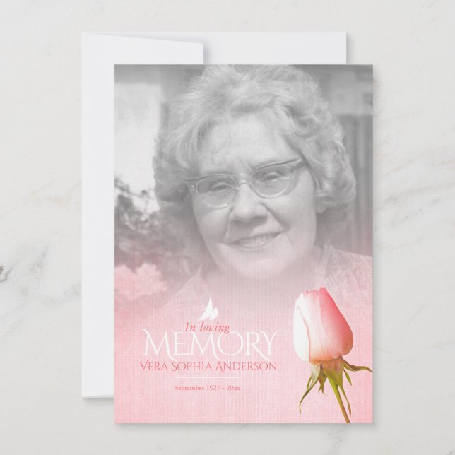 Funeral pink rose photo remembrance poem (Front)
