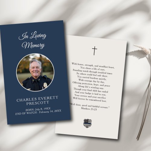 Funeral Police Thin Blue Line Badge Photo Prayer Business Card