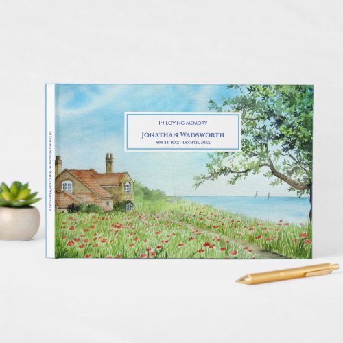 Funeral Poppy Field Landscape Watercolor Guest Book