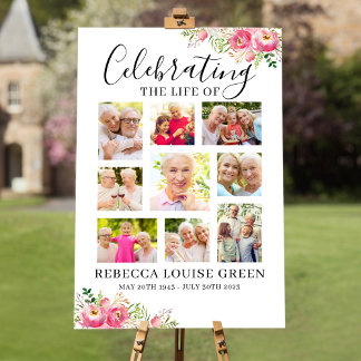 Funeral Poster for Women with Pink Flowers