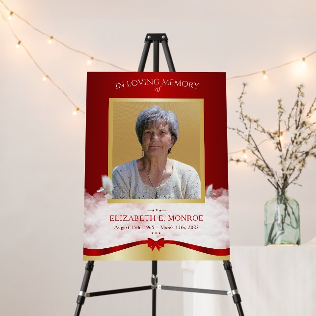 Funeral Poster Red Gold Ribbon (In Situ (Stand))