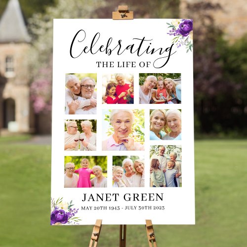 Funeral Poster with Purple and Cream Flowers