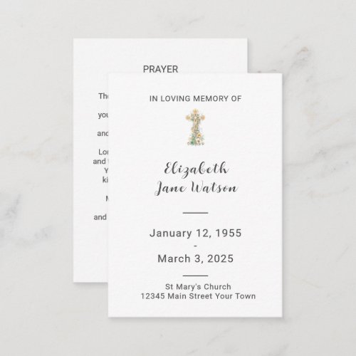  Funeral Prayer Card  Floral Cross 