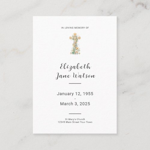  Funeral Prayer Card Floral Cross