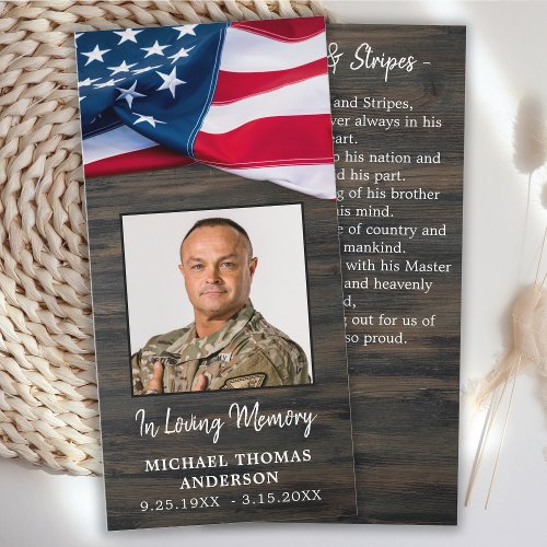 Funeral Prayer Card Stars Stripes Poem US Flag