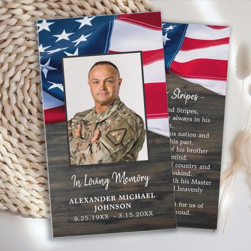 Funeral Prayer Card US Flag Stars Stripes Poem