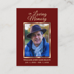 FUNERAL PRAYER THANK YOU Burgundy Red PHOTO Business Card