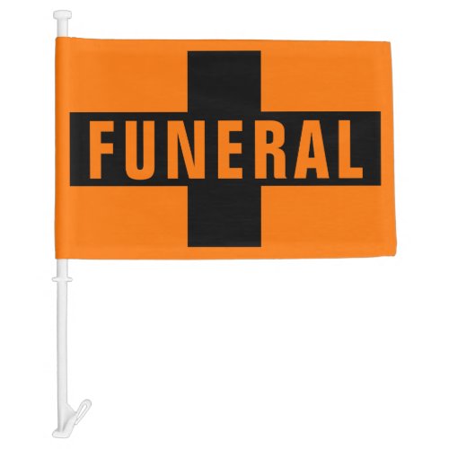 Funeral Procession  Hearse Orange Cross Car Flag