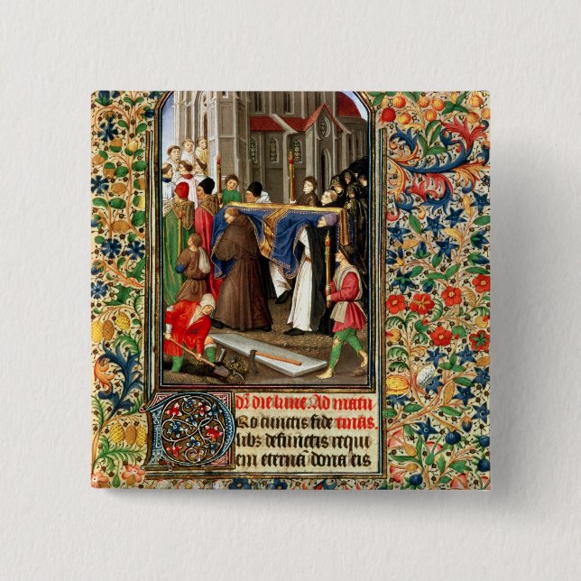 Funeral procession with grave-diggers pinback button (Front)