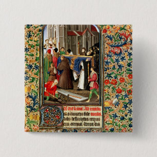 Funeral procession with grave-diggers pinback button