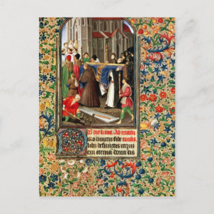 Funeral procession with grave-diggers postcard