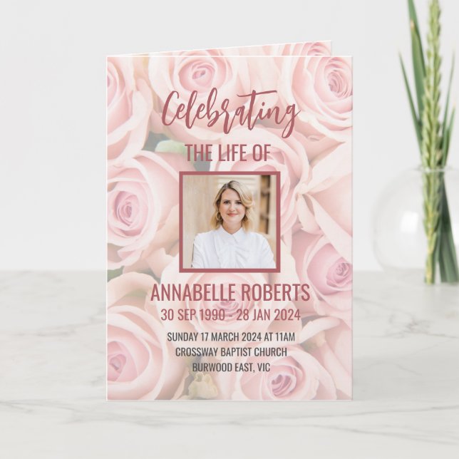 Funeral Program - Bouquet of Soft Pink Roses  (Front)