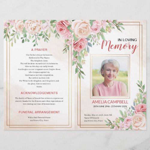 Funeral Program Brochure  Roses Order of Service 