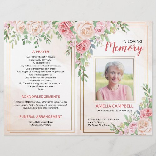 Funeral Program Brochure  Roses Order of Service