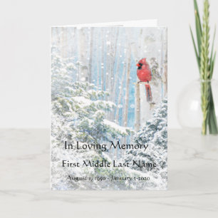 Funeral Program Cardinal Red Birds Winter Snow