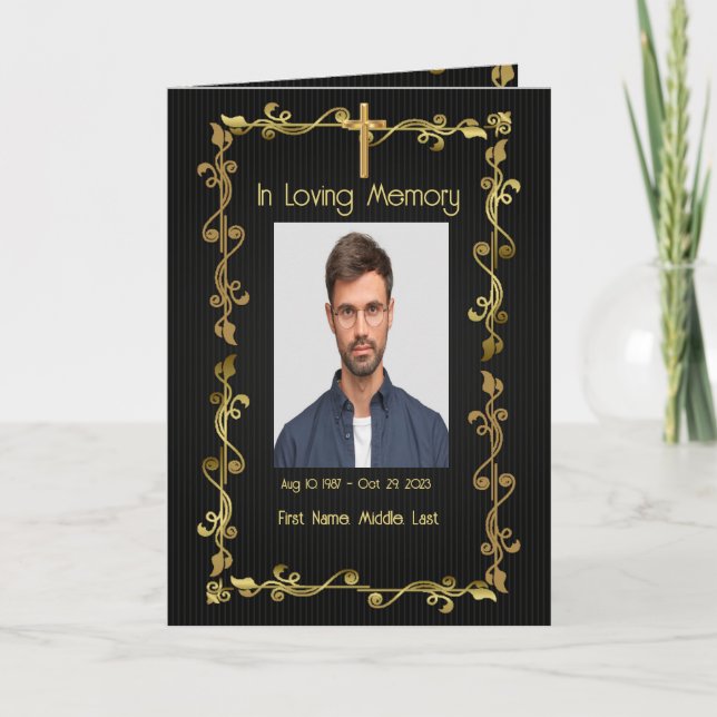 Funeral Program Christian Elegant Gold Black  (Front)