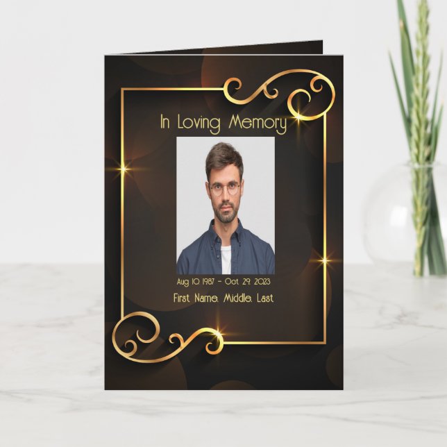 Funeral Program Classic Elegant Gold Black  (Front)