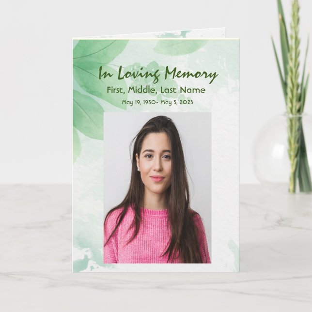 Funeral Program Custom Foliage Botanical Leaves (Front)