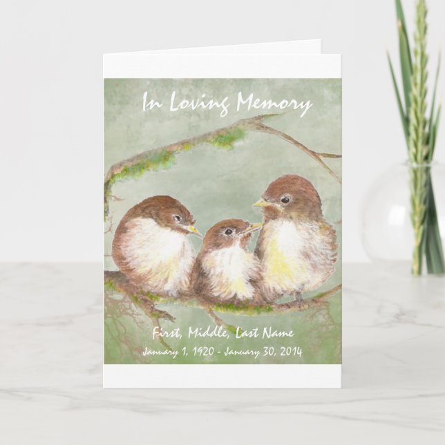 Funeral Program Custom  Watercolor Sparrow Bird (Front)