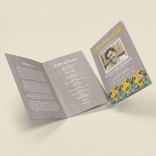 Funeral Program   Orbituary Rustic Sunflower