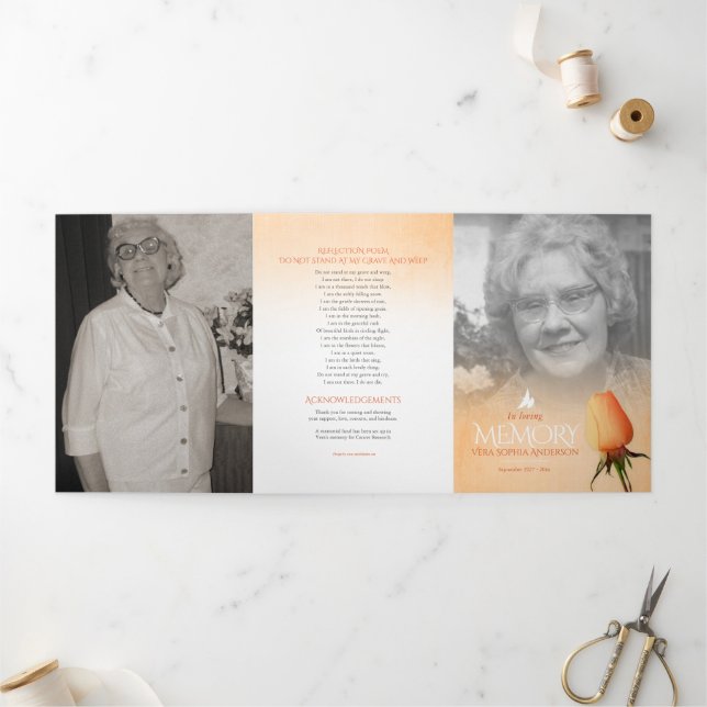 Funeral program order of service orange rose (Outside)