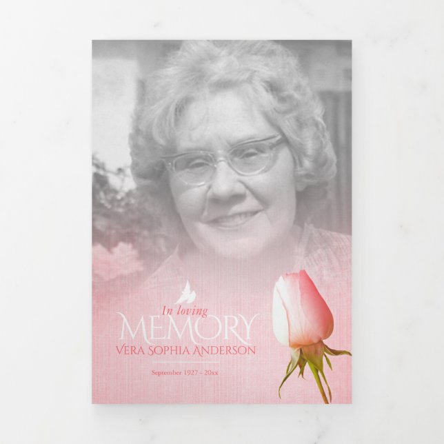 Funeral program order of service pink rose (Cover)