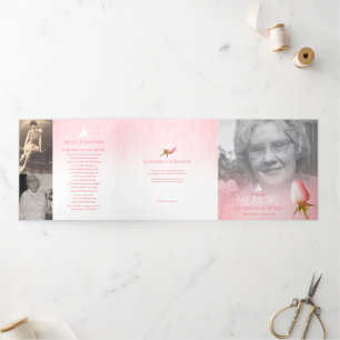 Funeral program order of service pink rose dove
