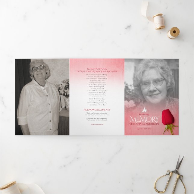 Funeral program order of service red rose (Outside)